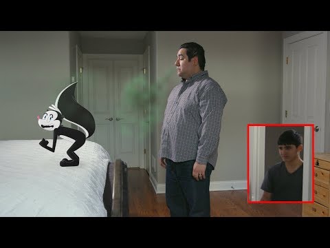 Awkward: Son Walks In On His Dad Getting Sprayed By A Cartoon Skunk