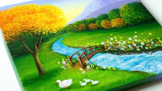 Landscape painting | River Painting | acrylic painting for beginners