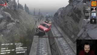 Russian Mud Simulator - 2 Wheeling a Lada Niva with a trailer across a split bridge (Spintires) screenshot 1