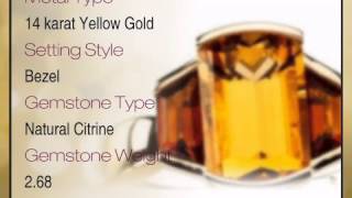 Glamorous Bezel Set Gemstone Ring - Stunning Natural Citrine Flanked By Trapezoid Madeira Citrine Go