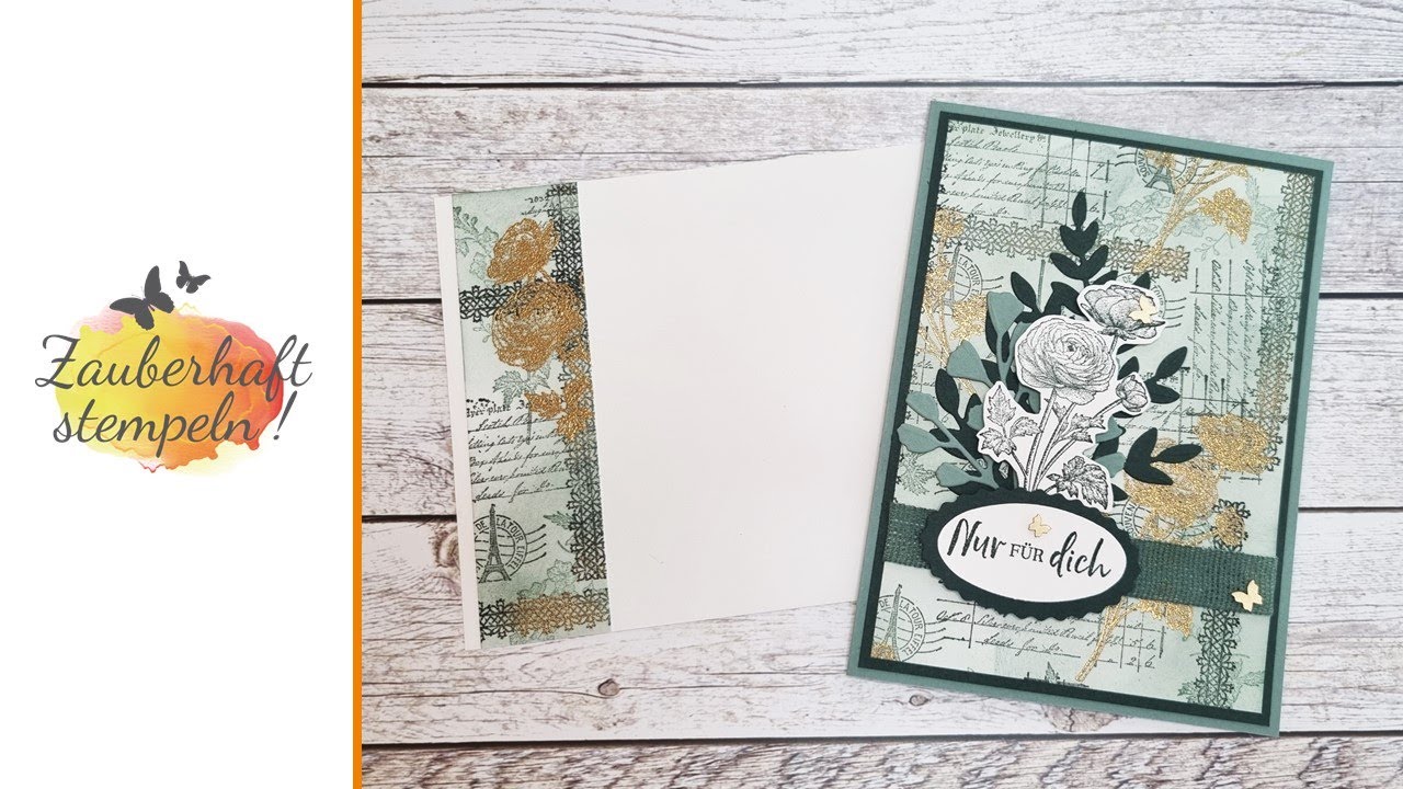 ROMANTISCHE RANUNKELN | Vintage Karte | InColor 2021-2023 | Selbst gestaltetes DSP | Stampin' Up!