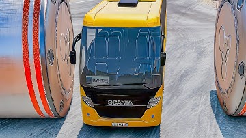 Brandweerwagen en bussen botsen op palen #beamngdrive #bus
