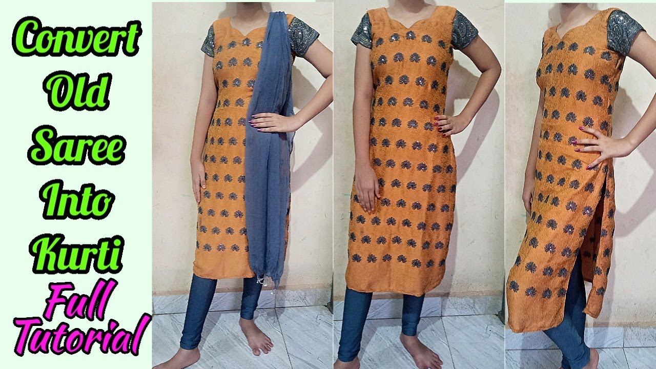 Stylish Kaftan Kurti from Old Saree in 10 Minutes | Reuse Old Sarees |Slick  and Natty - YouTube | Kaftan kurti, Saree dress, Kaftan pattern