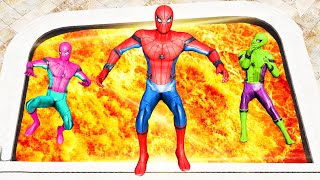 GTA 5 Rainbow Spiderman Jumping Into Lava (Spider-Man Ragdolls & Fails)