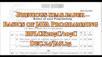 Basics of JAVA Programming, Dec.24/Jan.25, BPLCK205C/105C for all streams