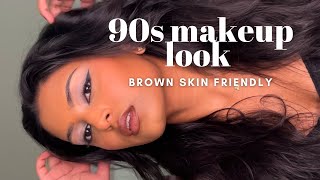 90s white eyeshadow & thin brow makeup tutorial | brown skin makeup