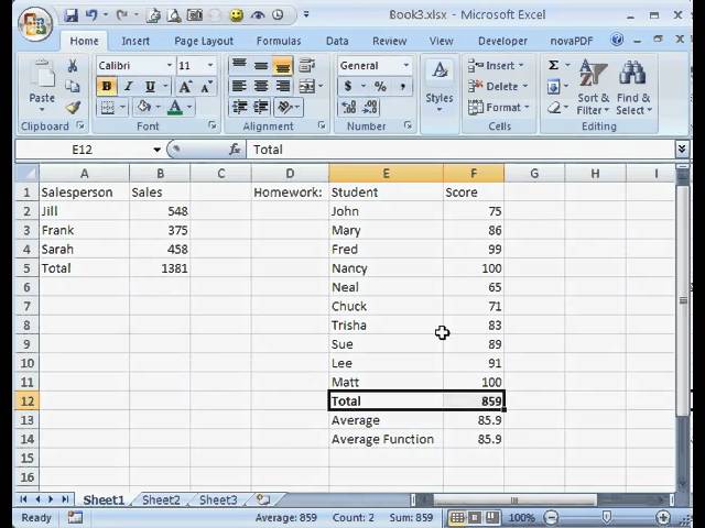 How to calculate Sum and Average of numbers using formulas in MS