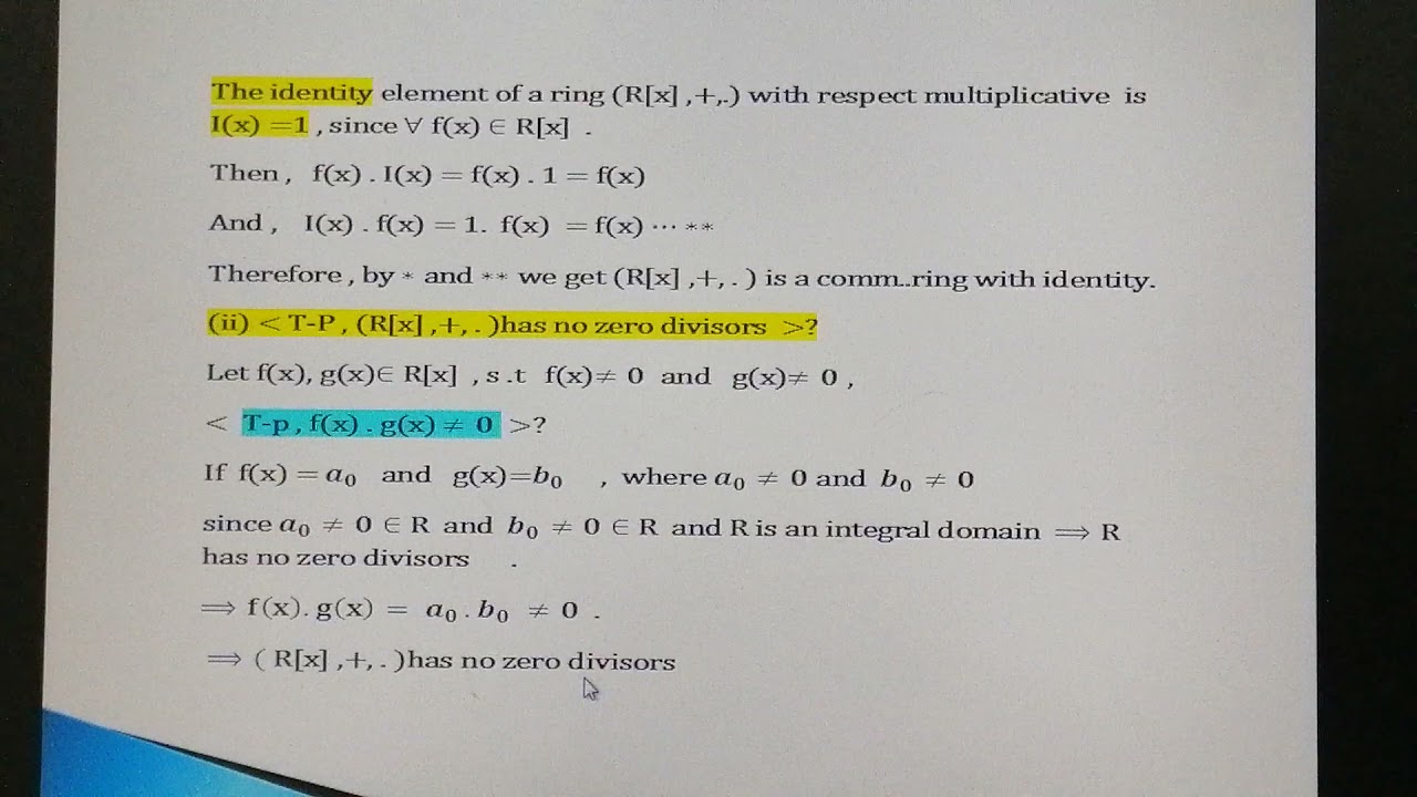 جبر الحلقات ( برهان نتيجه نظرية (٤-١) وبرهان نظريه (٤-٢)..