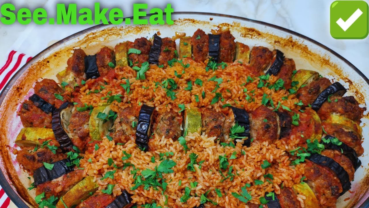 Meatballs with eggplant, zucchini and rice. Delicious recipe. YouTube