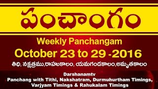 Panchangam | Digital Calendar | October 23 to 29_ 2016 | Shubhamuhurth | Rahukalam | Yamagandam