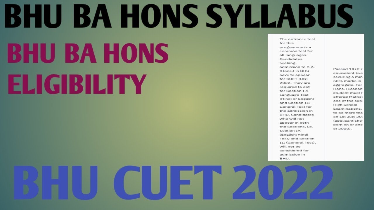 BHU BA HONS SYLLABUS 2022 BHU BA Hons cuet official syllabus 2022