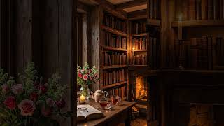 Rainy Library Jazz | Cozy Fireplace Reading Room, Soft Jazz Piano Trio &amp; Gentle Rain