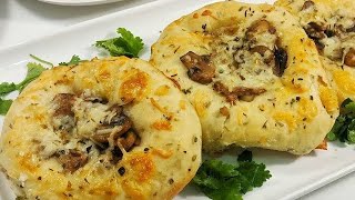 No Oven Mushroom Garlic Cheesy Bun | Garlic bun dough recipe without Oven