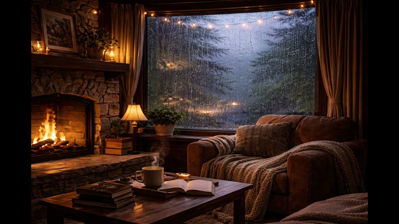 Heavy Rain Outside a Cozy Room | 3 Hours of Rain Sounds for Sleep