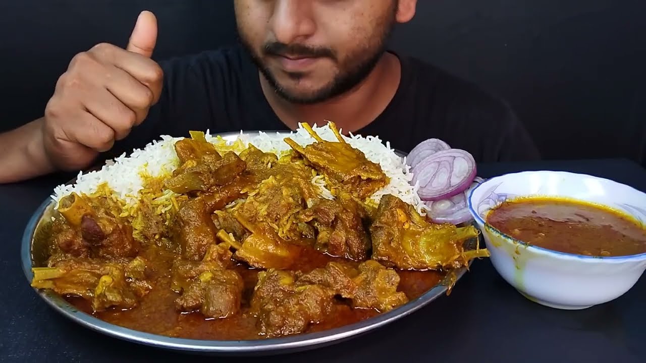 Spicy Oily Mutton Curry Eating With Basmati Rice | fatty Mutton Curry eating |#Bhukkhadboy