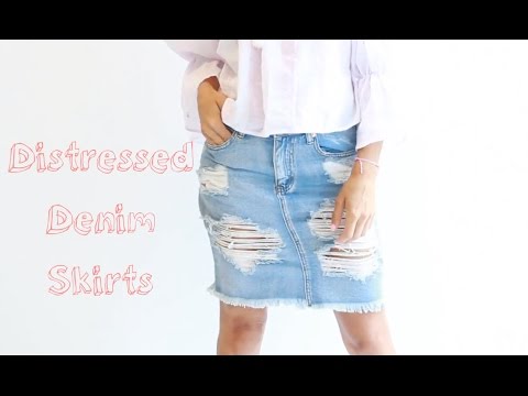 tattered denim skirt