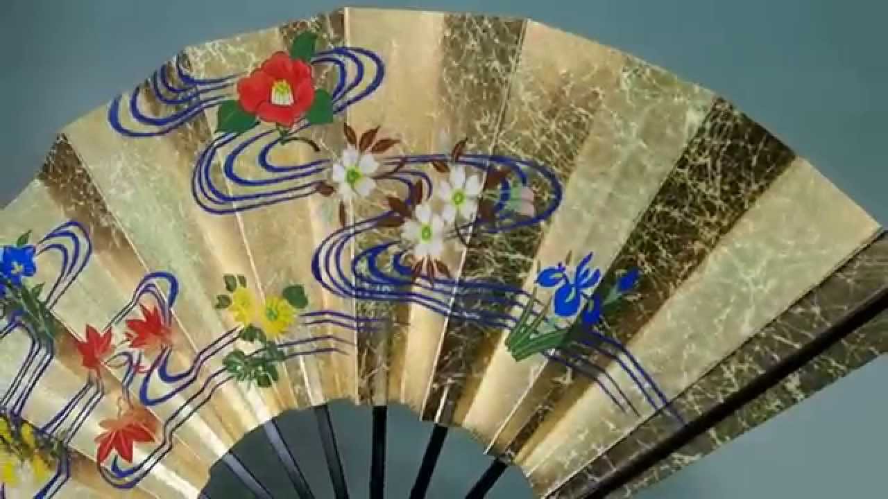 飾り扇子・金モミ地・流水四季草花 | 京都扇子の山武扇舗ネット通販