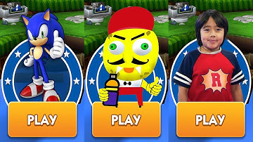 Sonic Dash vs Sponge Neighbor subway runner dash vs RYAN
