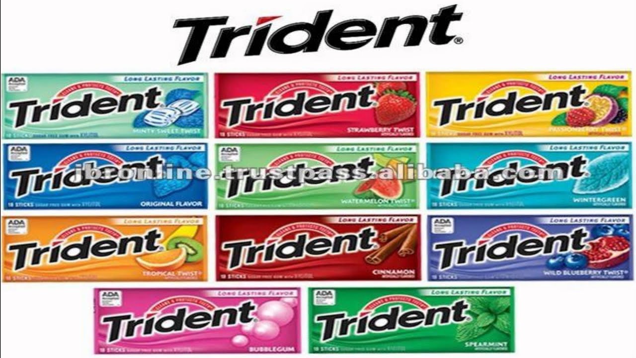 Trident script. Trident Gum. Mexican chicles brands.