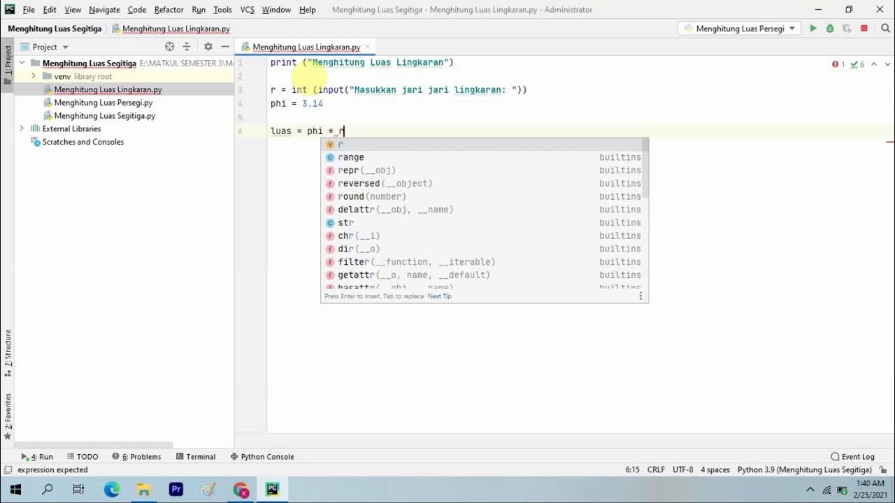 Cara Menghitung Luas Lingkaran di Python menggunakan PyCharm - YouTube