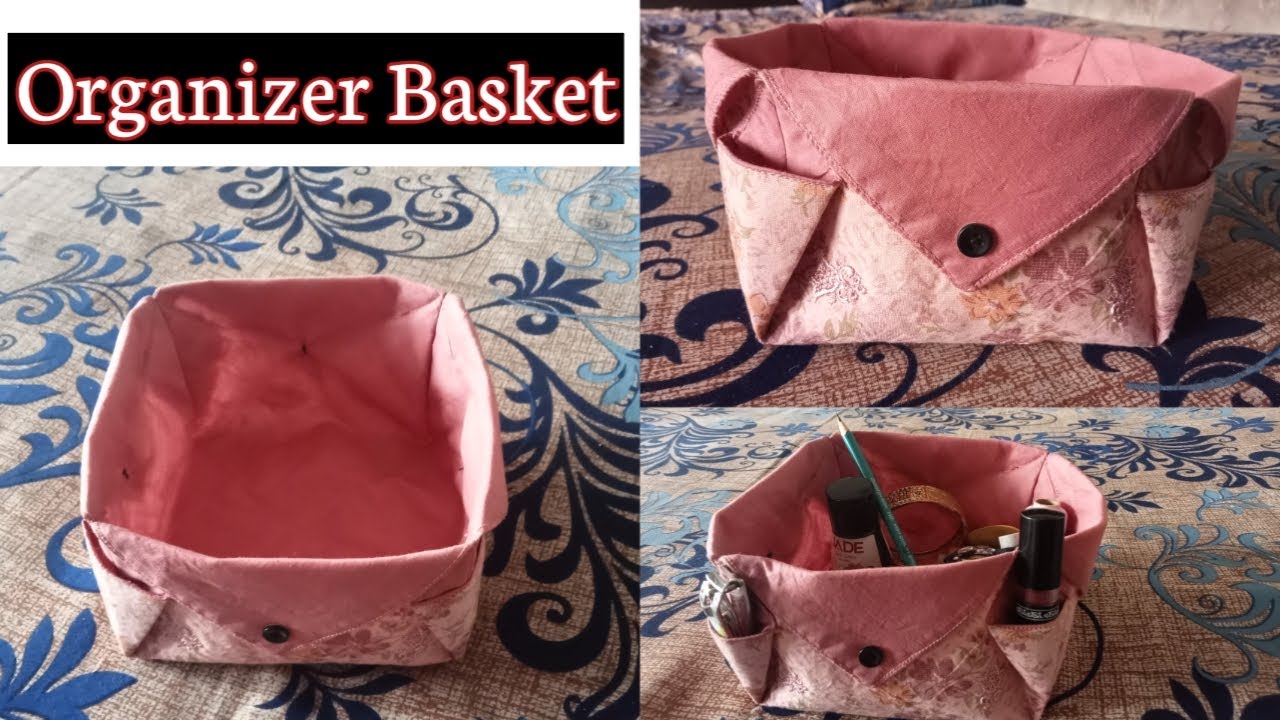 DIY Fabric Storage Basket/ Organizer Basket With Corner Pocket # ...