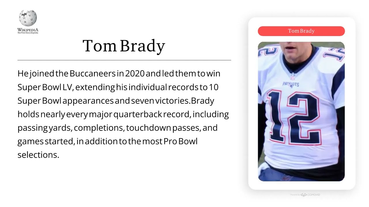 Tom Brady Wikipedia by Comovid AI platform