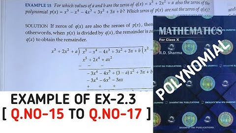 RD SHARMA CLASS 10 POLYNOMIAL EXAMPLE OF EX-2.3 [Q.NO-15 TO Q.NO-17] | MATH FEAR | CHAPTER 2