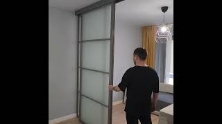Раздвижная перегородка, профиль по рал матовое стекло