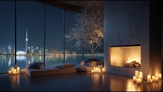 Toronto Night Ambience 🌃 | CN Tower | Luxury Lakeside| Fireplace 🔥 4H 4K | For Sleep, Study & Relax screenshot 4