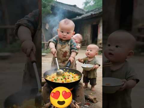 Cute Baby Eating Rice 