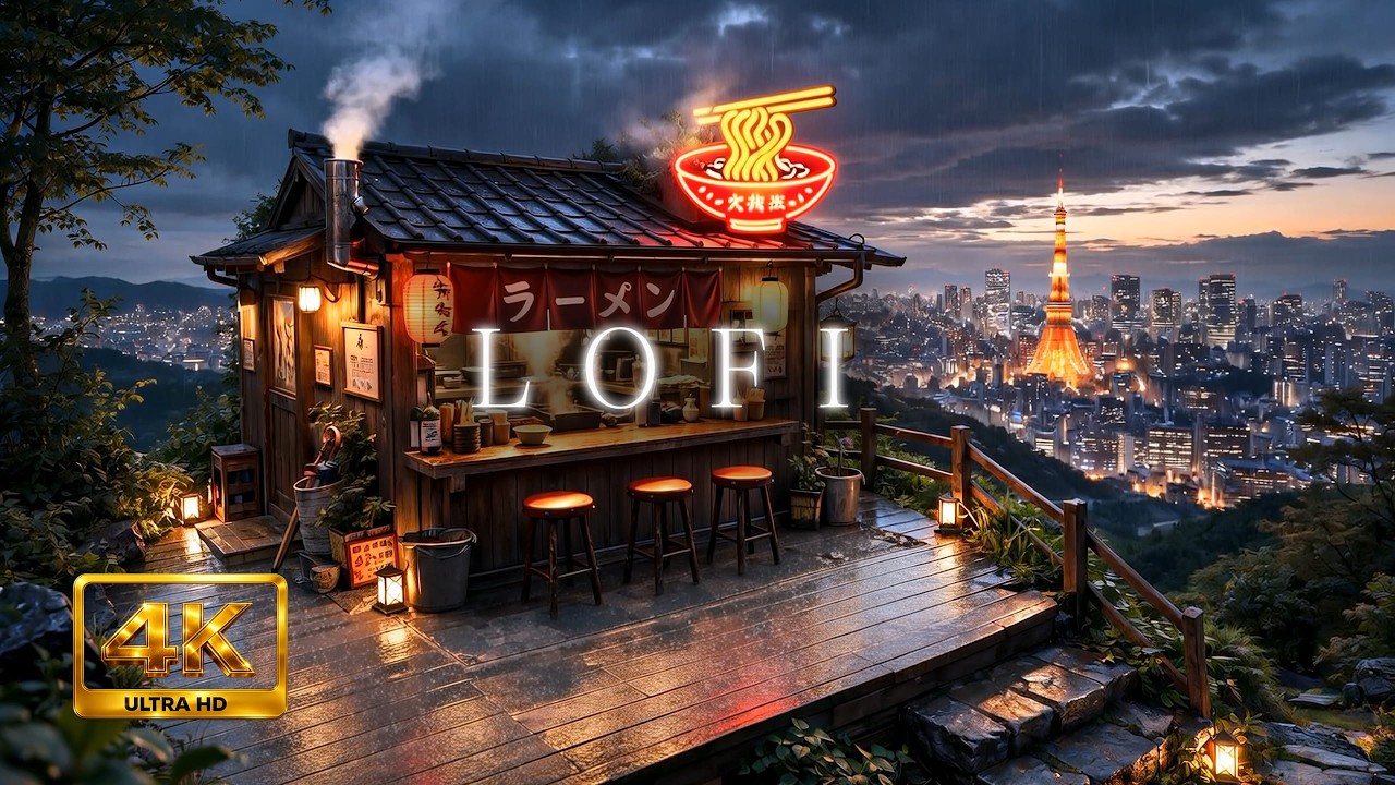 Cozy Rainy Ramen Shop 🍜 Lofi Beats | City Lights Ambience for Relaxing & Studying