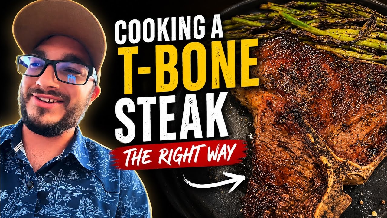 T-Bone Steak Dinner with Roasted Asparagus and Garlic Butter