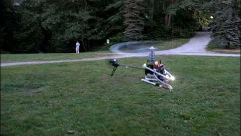 Blade mSR micro helicopter test flight with LEDs.