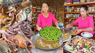 Green pepper fry and cook sea food by pregnant chef - Chef Sros - Cooking with sros