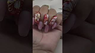 🌹 RED LUXURY 3D | Flores y Relieve 3D  Cromo Dorado ✨ | Mate & Brillo #nailart #goldnails #nails