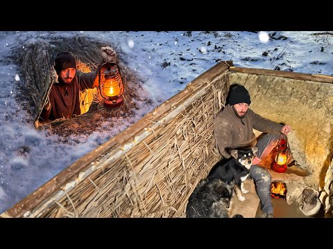 Building a Warm and Secret Shelter with a Heated Stone Bed | Dugout, Winter Survival, Bushcraft thumbnail
