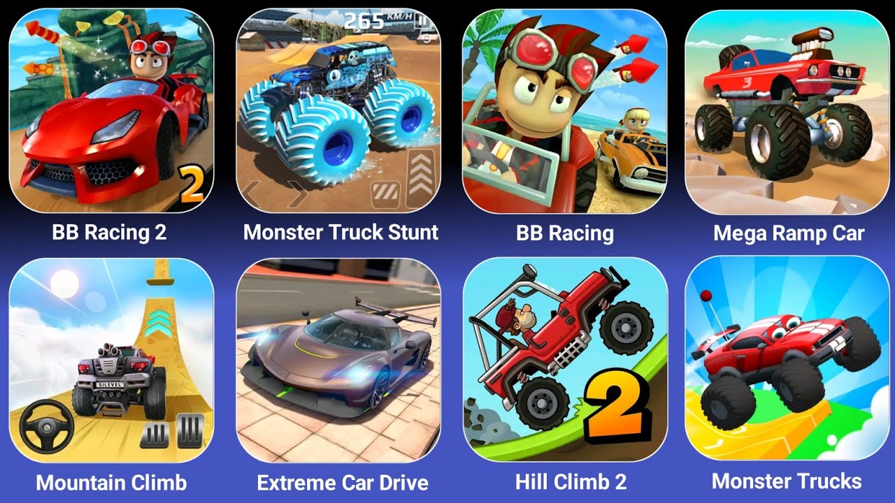 BB Racing 2, Monster Truck Stunt,BB Racing,Mega Ramp Car,Mountain Climb,Extreme Car Drive,Hill Climb