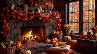 Relaxing Pumpkin Fireplace Ambience 🍂🔥 Soft Piano Music for Reading, Rest & Deep Sleep screenshot 4