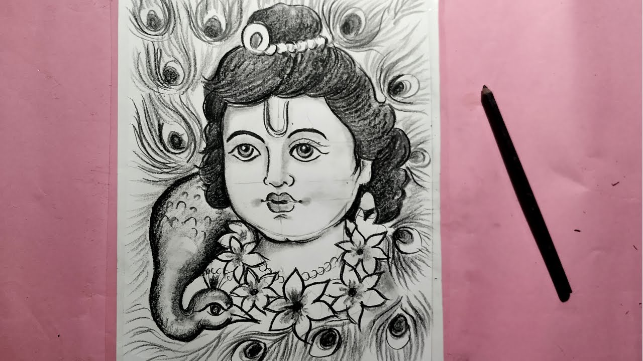 Cute Krishna pencil Shading drawing steps by step for beginners/Jai shree  Krishna 🙏🙏 - YouTube