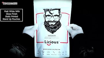 Matt White With Gloss Finish Static Printed Stand Up Pouches | Pouch Makers Canada