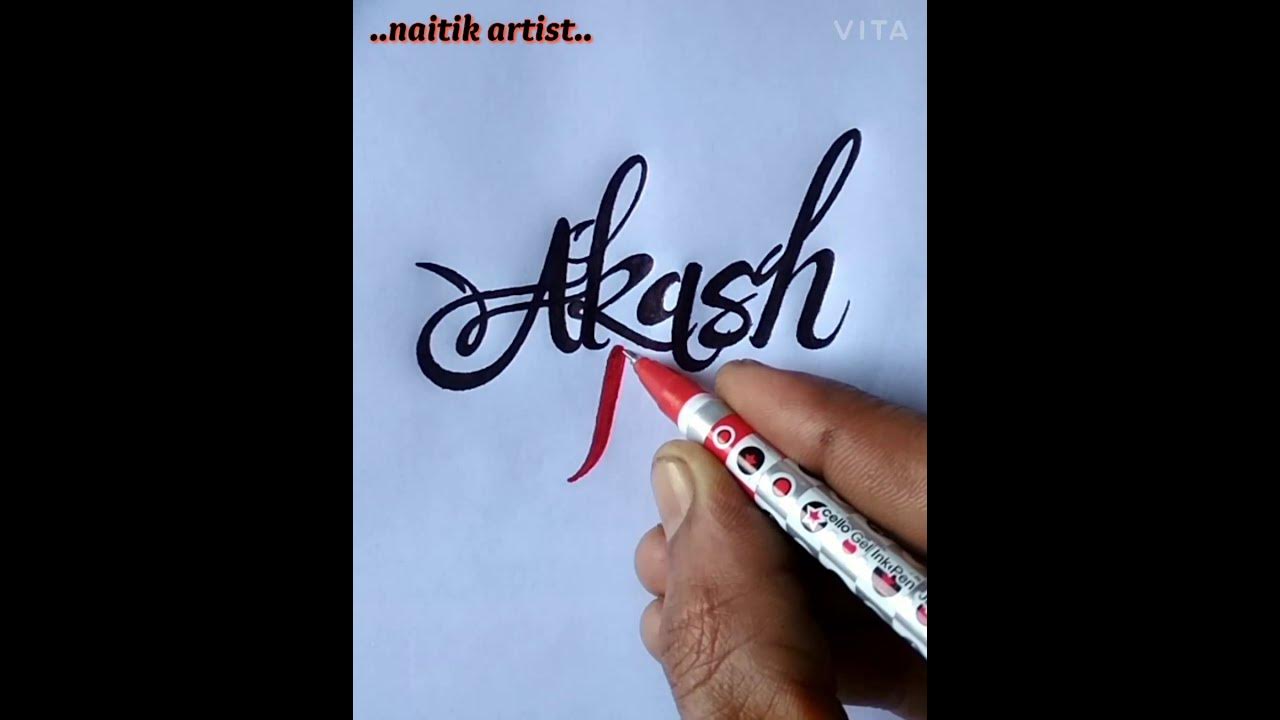how to draw a " Akash , Kaju " name # tattoo Style name # pen drawing by  naitik artist # - YouTube