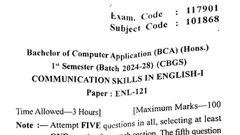 Gndu BCA 1st Semester Communication Skills in English Question Paper 2024