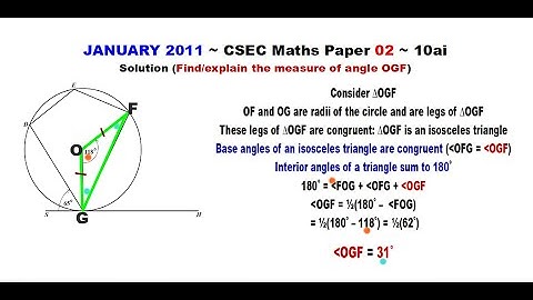 Paper2-CSEC-MATHS-361 ~ Circle Geometry & An Isosceles Triangle ~ January 2011 Number 10ai