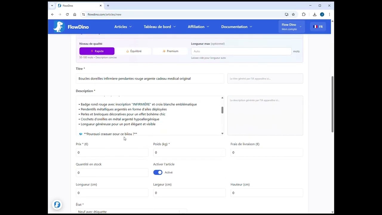 Démonstration de la centralisation des articles FlowDino