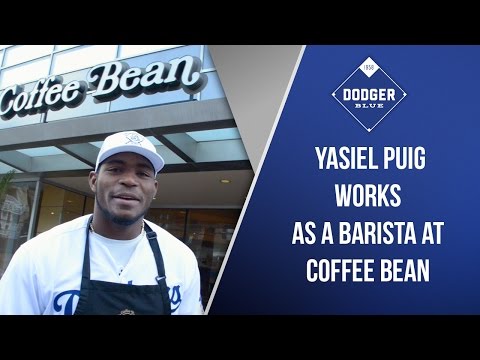 Yasiel Puig Work As Barista At Coffee Bean During Dodgers Love L.A. Community Tour