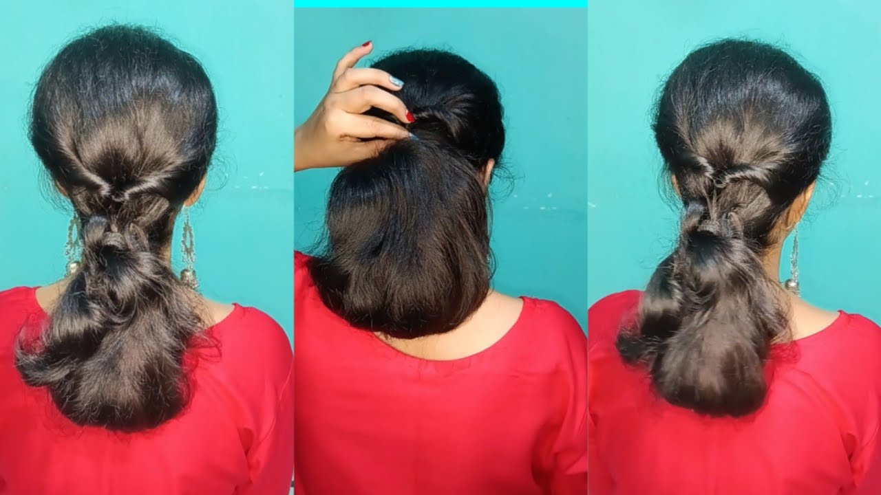 Navratri Hairstyle For Short Hair / Indian Girl Long Hair Bun Drop