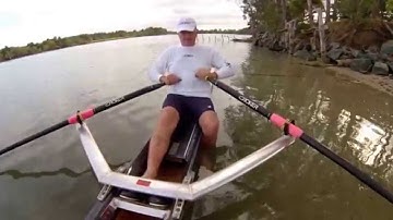 Check rigging on the water in sculling shell - Step 2