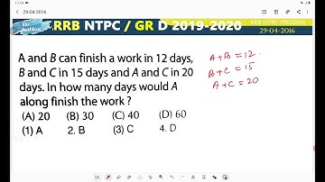 A and B can finish a work in 12 days B and C in 15 days and a and c in 20 days how many days