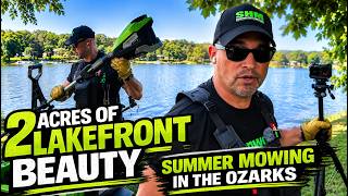 Mowing with Greenworks Commercial OptimusZ, One of the Lakefront Properties in the Ozarks.