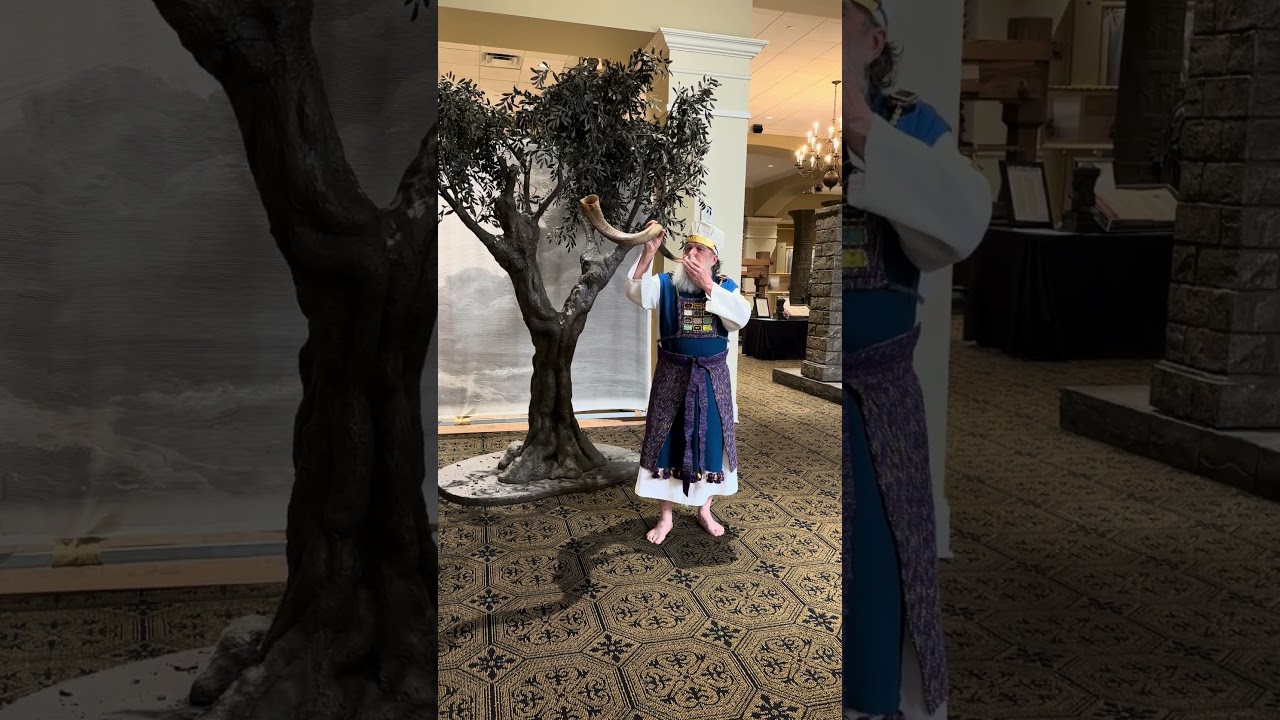 Jewish High Priest sounding the shofar